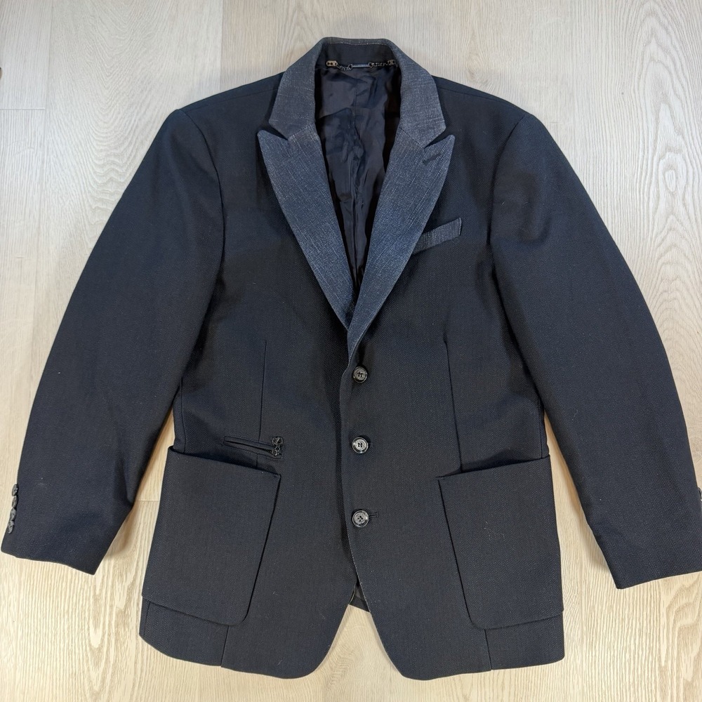 Diesel Mens Tuxedo Blazer Jacket Size Large Black Herringbone Two Tone  Color